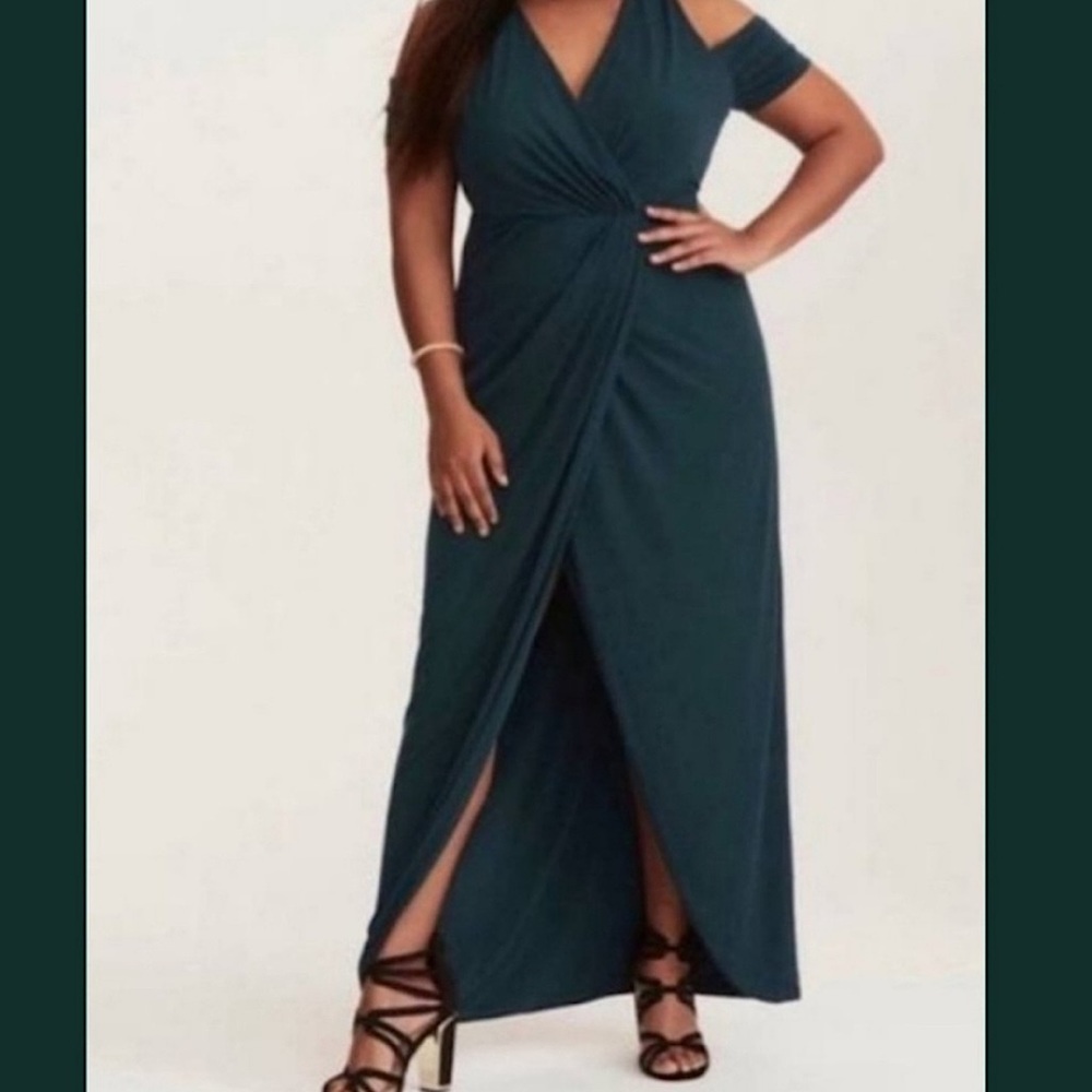 Torrid green cold shoulder dress